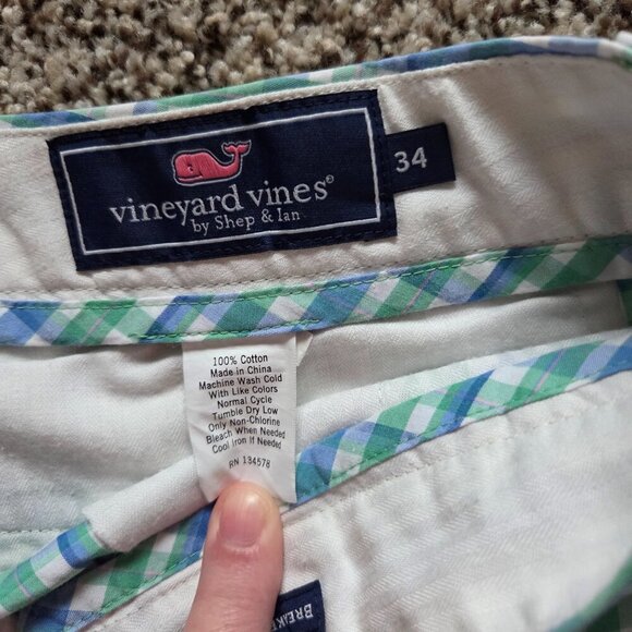 Vineyard Vines Plaid Shorts‎ Mens's 34X 9" Green Blue Pockets Golf Bright Loud - Picture 4 of 6